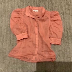 Frame terracotta linen puff sleeve blouse